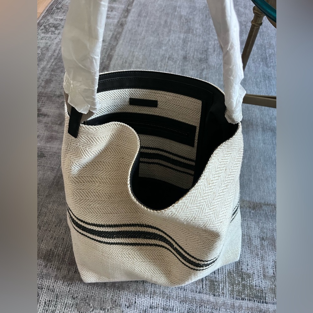 James Perse Cream Herringbone Hobo with Black Stripe - Picture 7 of 7